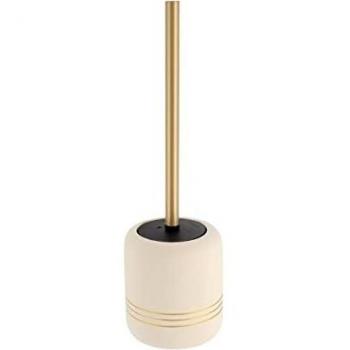 Tendance - Escobilla de inodoro con soporte de cerámica beige estriado en oro