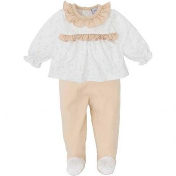 Conjunto de bebé niña de camiseta con volantes y polaina en color arena