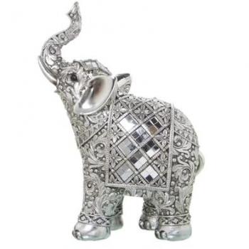 Figura Decorativa Elefante Espejos Plástico Plateado 11 x 18 x 24 cm