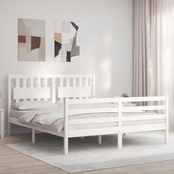 Cama de madera maciza con cabecero blanco de 160x200 cm
