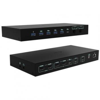Docking Station KVM USB-C para 3 Dispositivos, Doble Pantalla, 2x Power Delivery (1x 92W/2x 65W)