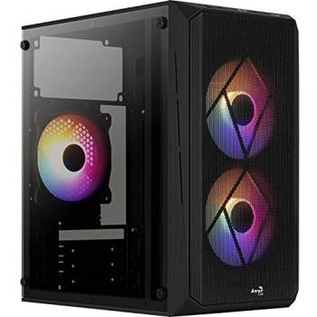 Aerocool CS107 V2, Caja PC MicroATX, Ventana Lateral, 3X Ventiladores 120mm FRGB, Negro