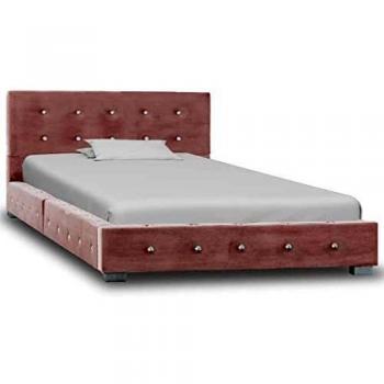 vidaXL Cama Individual Estructura + Colchón Viscoelástico + Somier Láminas Cabecero Tapizada Terciopelo 90x200 cm Contrachapado MDF Patas Acero Rosa