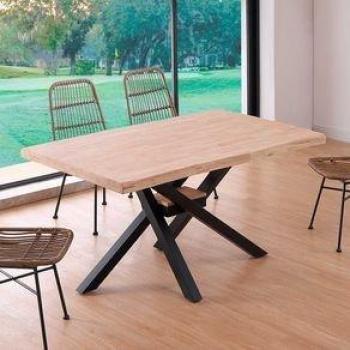 Mesa de comedor Xena Fit 150 con diseño moderno y patas cruzadas en roble Nordish/negro de 76x150x90 cm