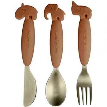 Done By Deer Yummy Plus Easy Grip - Cubertería, color powder