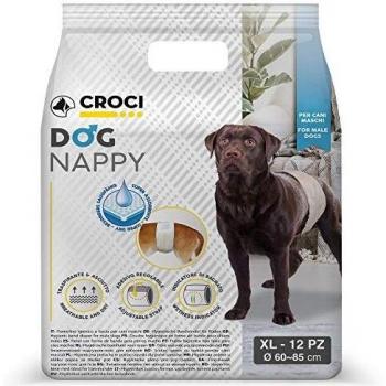 Croci Dog Nappy - Pañales para Perros Macho - Braguitas para Perros Pequeños y Incontinencia - Pañal con Banda para Orina Perros Macho, Antiolor, Desechable, 12 Unidades, Talla XL, 60-85 cm