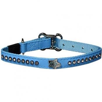 Rogz Premium Lujo Funda Piel Sintética Pin Hebilla Collar de Perro para Perros pequeños, 5/8 de Ancho, Ajustable, Glamour Azul y Bling Diseño