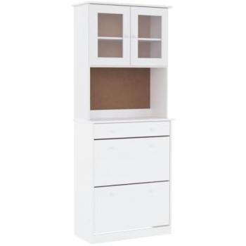 Aparador Alto ALTA Madera Maciza de Pino Blanco 77x35x188 cm - Mueble de Almacenaje Moderno con Puertas y Cajón