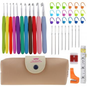 Philonext 42Pcs Agujas de Ganchillo, Mango de Goma, Varios Colores, Ganchillo Kit Conjunto de Ganchillo Con El Bolso De la PU Ideal para Tejer en Ganchillo Proyectos
