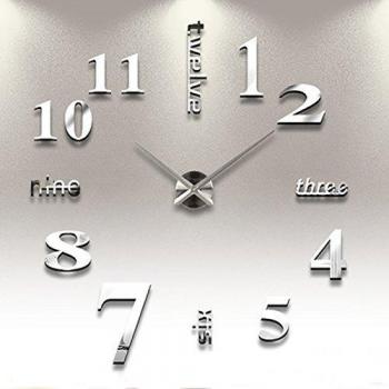 Reloj de Pared 3D con Números Adhesivos DIY Bricolaje Moderno Decoración Adorno para Hogar Habitación - Plateado