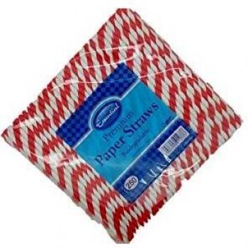 Essential Premium Paper Straws Stripes Biodegradable Red 50pk