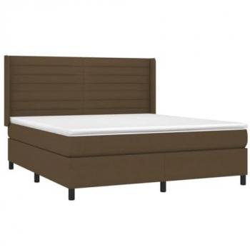 Cama box spring con colchón tela marrón oscuro 160x200 cm