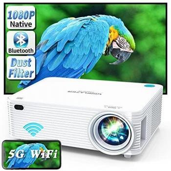 WISELAZER Proyector Full HD WiFi Bluetooth 1080P Nativo,Cine en Casa 9500 Lúmenes Proyector Soporte 4K Función de Zoom para Smartphone,Pc,TV Stick,etc.