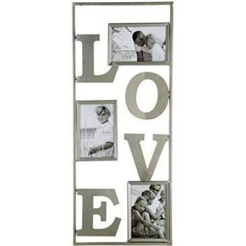 Montemaggi - Decoración de pared Love portafotos múltiple con 3 marcos de metal, 24 x 2,5 x 60 cm, para 3 fotos de 19 x 15 cm