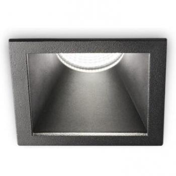Foco empotrable cuadrado negro de aluminio con una bombilla, diámetro de 8.4 cm, temperatura de color 2700K