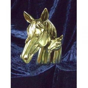 Antikas - sujetalibros animales - cabeza de caballo en plata - yegua con potro - escultura - niquelado - soporte libros
