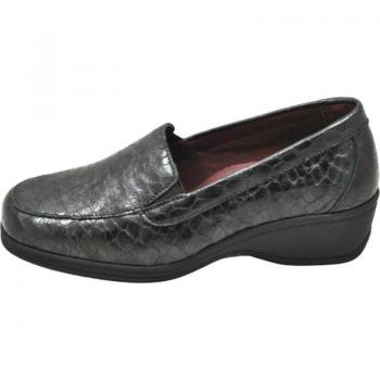 Zapatos Lumel para Plantillas de Mujer en Color Gris, Mocasines con Elásticos en el Empeine Muy Ancho, Modelo PLA Antracita