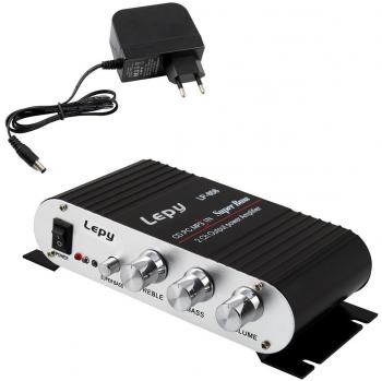 Lepy LP-808 - Amplificador Audio Mini Hi-Fi + fuente de alimentación de CA, color negro
