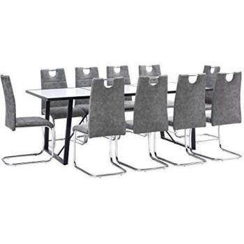 vidaXL Juego de Comedor 11 Piezas Cuero Sintético Mobiliario Decoración Interior Casa Hogar Robusto Duradero Resistente Funcional Práctico Útil Gris