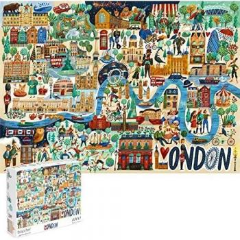 Puzzle de 1000 Piezas Ilustrado de Londres con Reina Isabel II y Rey Carlos III - Puzzle Familiar Ecológico Bopster