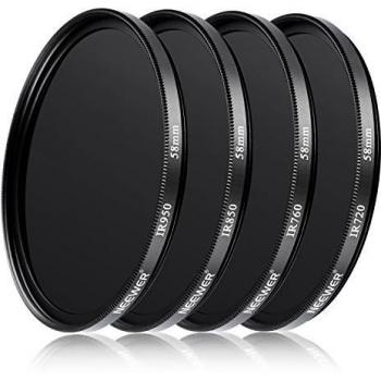 Neewer® 4 Piezas 58 mm por Infrarrojos x-Ray IR Filtro Set: IR720, IR760, IR850, IR950 con Bolsa de Transporte de Filtro para Nikon D7100 D700 D5200 D3300 D500 D3200 D3200 D3000 D90 D80 DSLR Cámaras