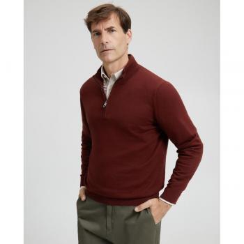 Jersey de hombre cuello semicisne con cremallera liso algodón seda cashmere Emidio Tucci