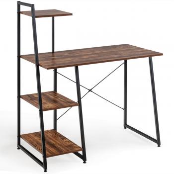 Escritorio para Ordenador con Estante 3 Repisas de Almacenamiento Mesa para Despacho Hogar 98 x 50 x 118 cm Marrón