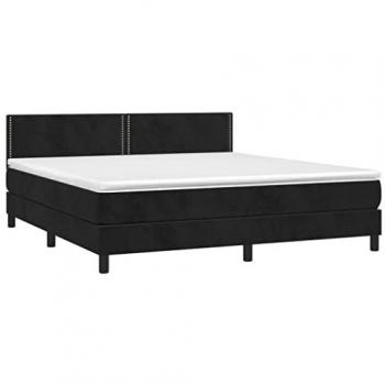 Cama box spring con colchón y LED de terciopelo negro 160x200 cm
