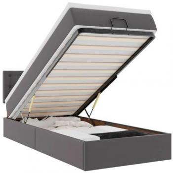 Cama Otomana con Colchón de Cuero Sintético Gris 90x200 cm y Almacenamiento Bajo