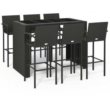 7 Piece Black Poly Rattan Garden Bar Set