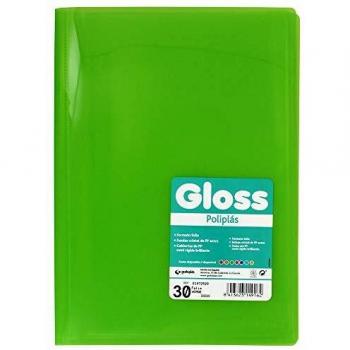 Grafoplás 1472520. Carpeta Polipropileno con 30 Fundas Soldadas. Verde. Folio. Poliplás Gloss