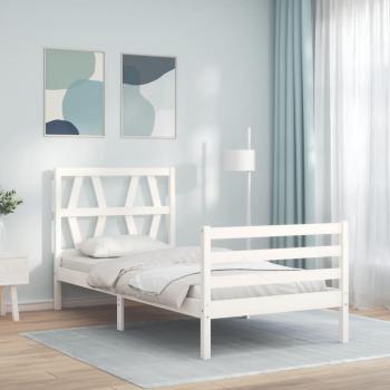 Cabecero blanco de madera maciza única con estructura de cama, diseño moderno, fabricado en madera maciza, acabado blanco, resistente y duradero