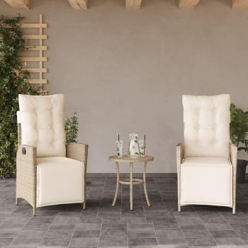 Sillas de jardín reclinadas 2 PC con reposapiés Polyrattan, color beige, fabricadas en ratán PE, incluyen 2 sillones reclinables y reposapiés