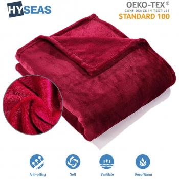 HYSEAS Manta suave de microfibra, 180 x 220 cm, Borgoña, cálida con tacto de terciopelo para sofá o cama, anti-arrugas y transpirable