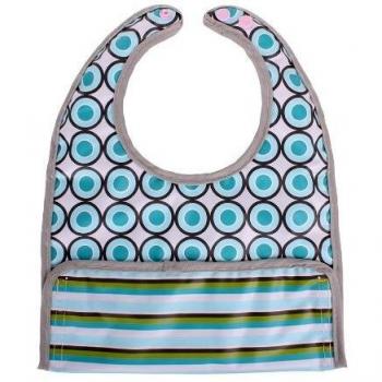 Minene - Babero con bolsillo, diseño de círculos y rayas, color turquesa