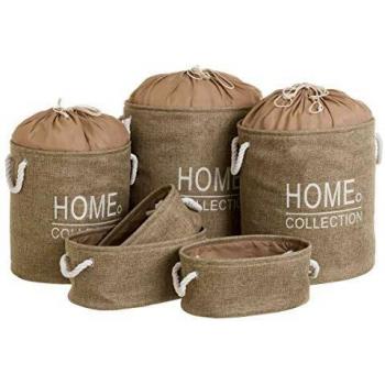UNIMASA Set de 3 cestos y 3 cestas de Tela Marrones con Forma de Saco - LOLAhome