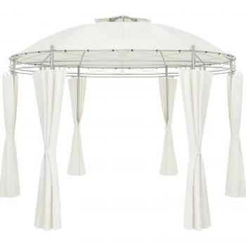 Pérgola de Jardín Metal Gazebo Toscana Crema 3,5 m 350x274cm Cenador Terraza Pabellón Redondo Lona Protección UV50+ Carpa Toldo Repelente al Agua