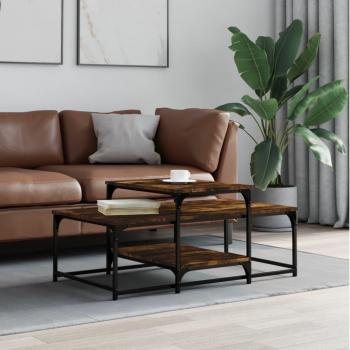 Mesa de centro de madera de ingeniería 102x60x45 cm en color negro, roble sonoma y roble ahumado - Mesita de salón, comedor o auxiliar - Mesa de café vidaXL
