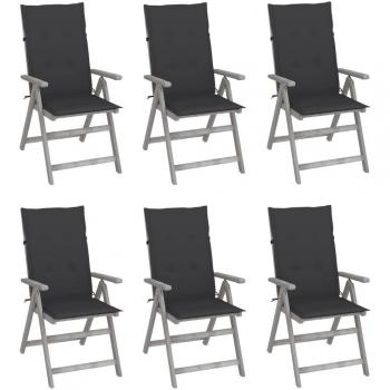 Reclining Garden Chairs Set of 6 with Cushions - Solid Acacia Wood