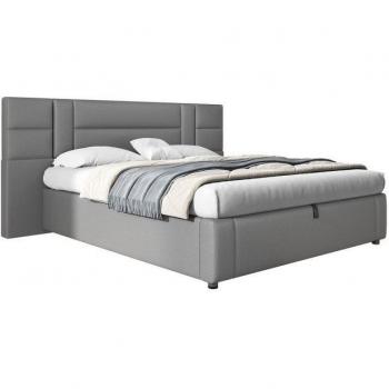 Cama tapizada 160x200 cm con almacenamiento y LED, gris, para adultos o adolescentes