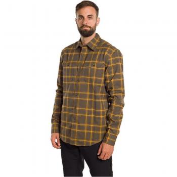 Camisa de hombre Trangoworld Zernez manga larga marrón amarillo - L