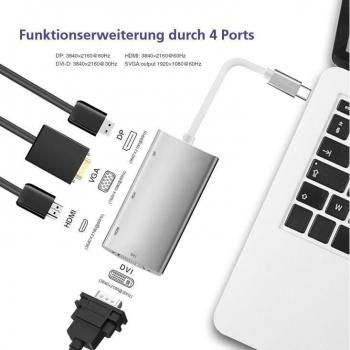 Docking Station Helos USB 3.1 Type-C, Premium 4K, Plata, con Salidas DP/HDMI/DVI/VGA y 4 Puertos USB
