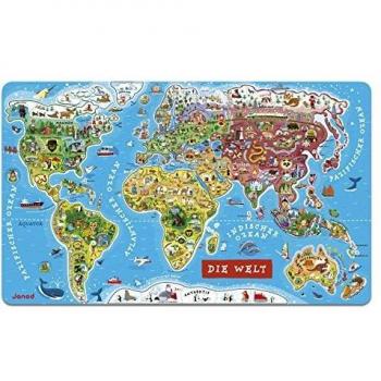 Puzzle Magnético del Mundo en Madera - Versión en Alemán, 92 piezas (Janod J05490)