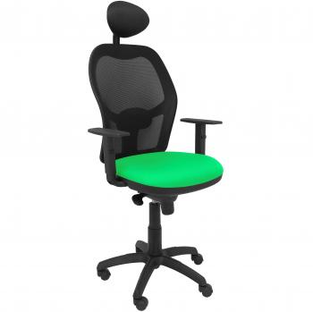 Silla de Oficina Jorquera con Asiento Bali Verde, Malla Negra y Cabecero Fijo - Piqueras Y Crespo