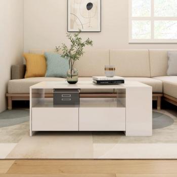 Mesa de centro de madera contrachapada blanca brillo 102x55x42 cm y mesa de centro de madera de ingeniería 102x55x42 cm en blanco, gris sonoma, negro y más