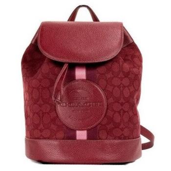 COACH Dempsey Red Apple Signature Jacquard Canvas Logo Patch Backpack