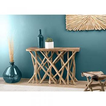 Consola MACABANE de madera de teca con tablero rectangular y patas de madera flotante