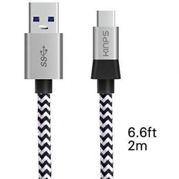 Cable USB C, Kinps 2m de nylon trenzado Cable cargador y de datos USB de tipo C 3.1 con conector reversible para el nuevo Apple MacBook 12š, ChromeBook Pixel, Nexus 5X, Nexus 6P, OnePlus 2, Nokia N1 Tablet, LG G5, Xiaomi 4C y otros dispositivos que sopor