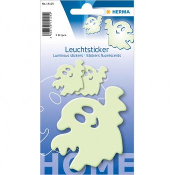 HERMA 15125 Pegatinas fluorescentes para niños, brillo en la oscuridad, tema fantasma, paquete de 3 unidades