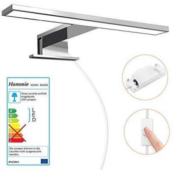 Apliques Espejo Baño LED Impermeable IP44, Hommie 30cm con Interruptor Cableado y Inalámbrico, Luz Espejo Baño 4000K 350LM Blanco Neutro, para Baño, Armario, Pared，Lámpara de Espejo Baño 300*103*40mm
